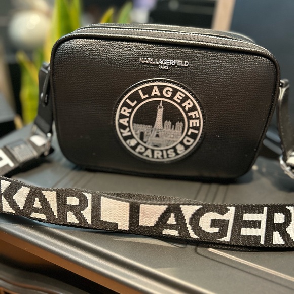 KARL LAGERFELD PARIS BLACK Crossbody Strap Bag Purse - Picture 4 of 8